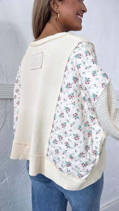 POL Floral Sleeve Sweater, Cream