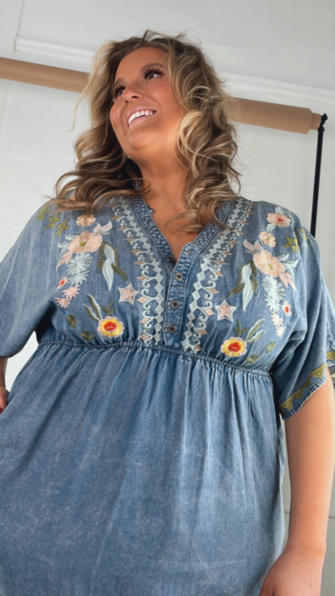 Chambray Stitch & Bloom Embroidered Maxi Dress, Denim