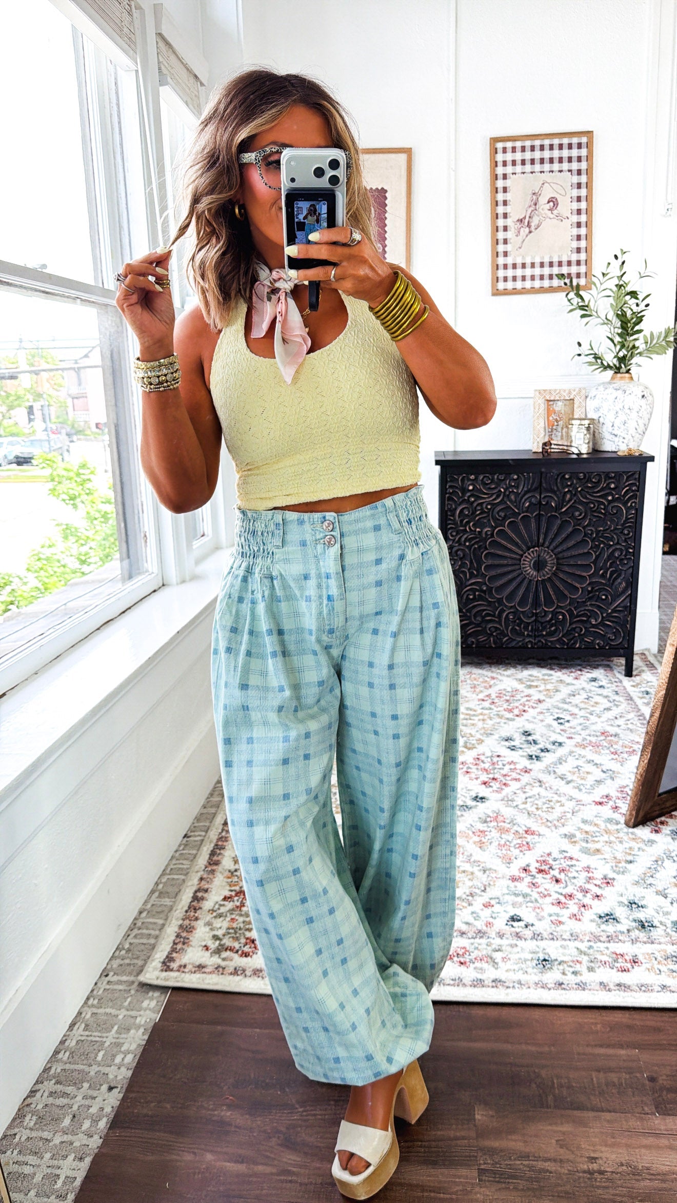 Open Air Plaid Pants, Blue Plaid