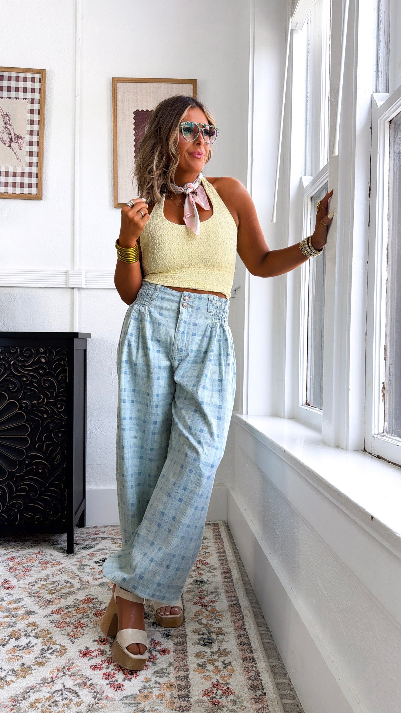Open Air Plaid Pants, Blue Plaid