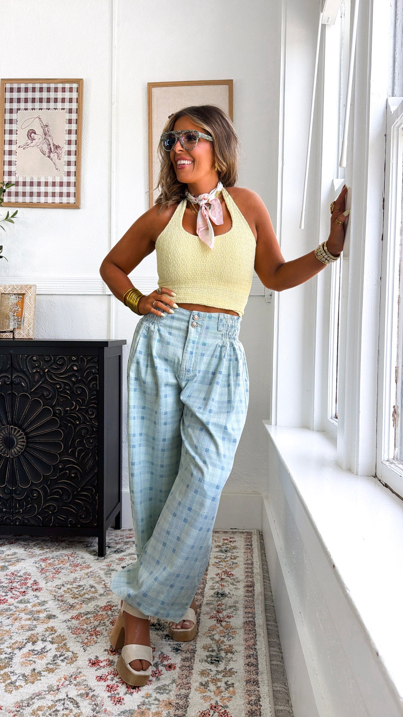 Open Air Plaid Pants, Blue Plaid