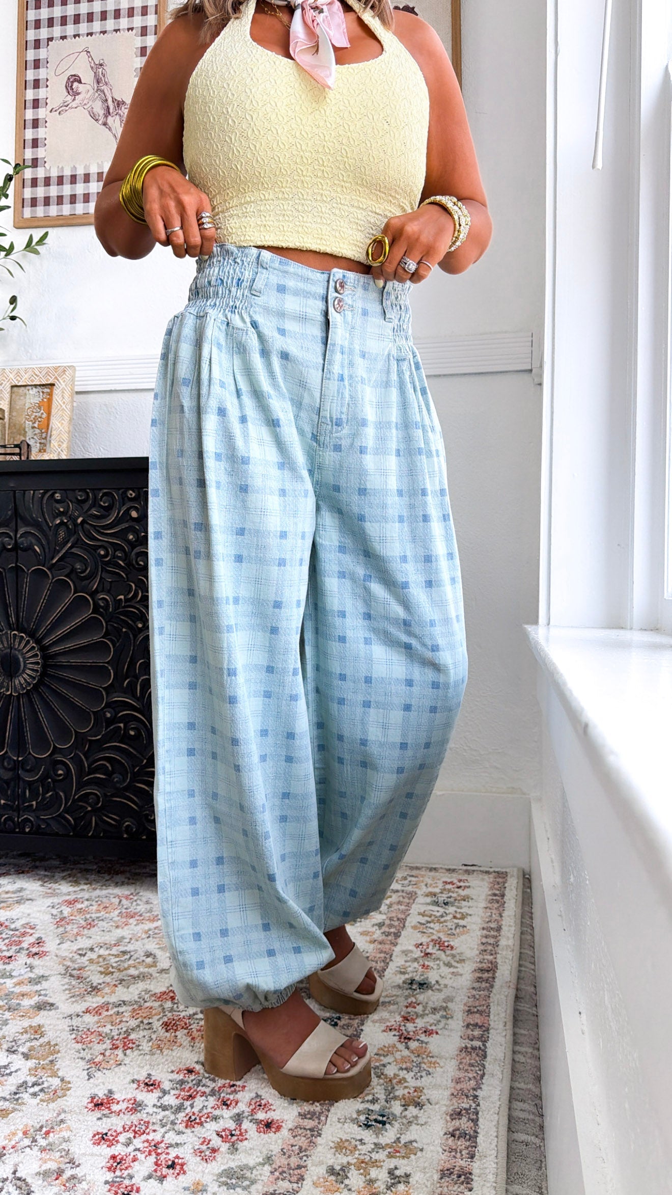 Open Air Plaid Pants, Blue Plaid