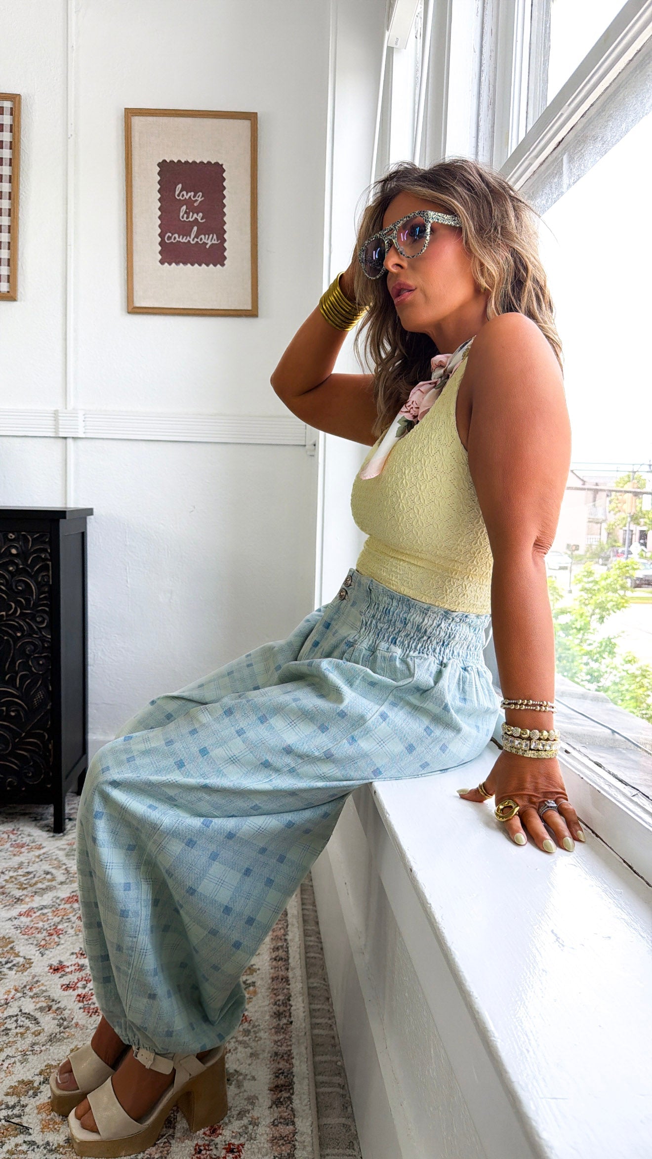 Open Air Plaid Pants, Blue Plaid