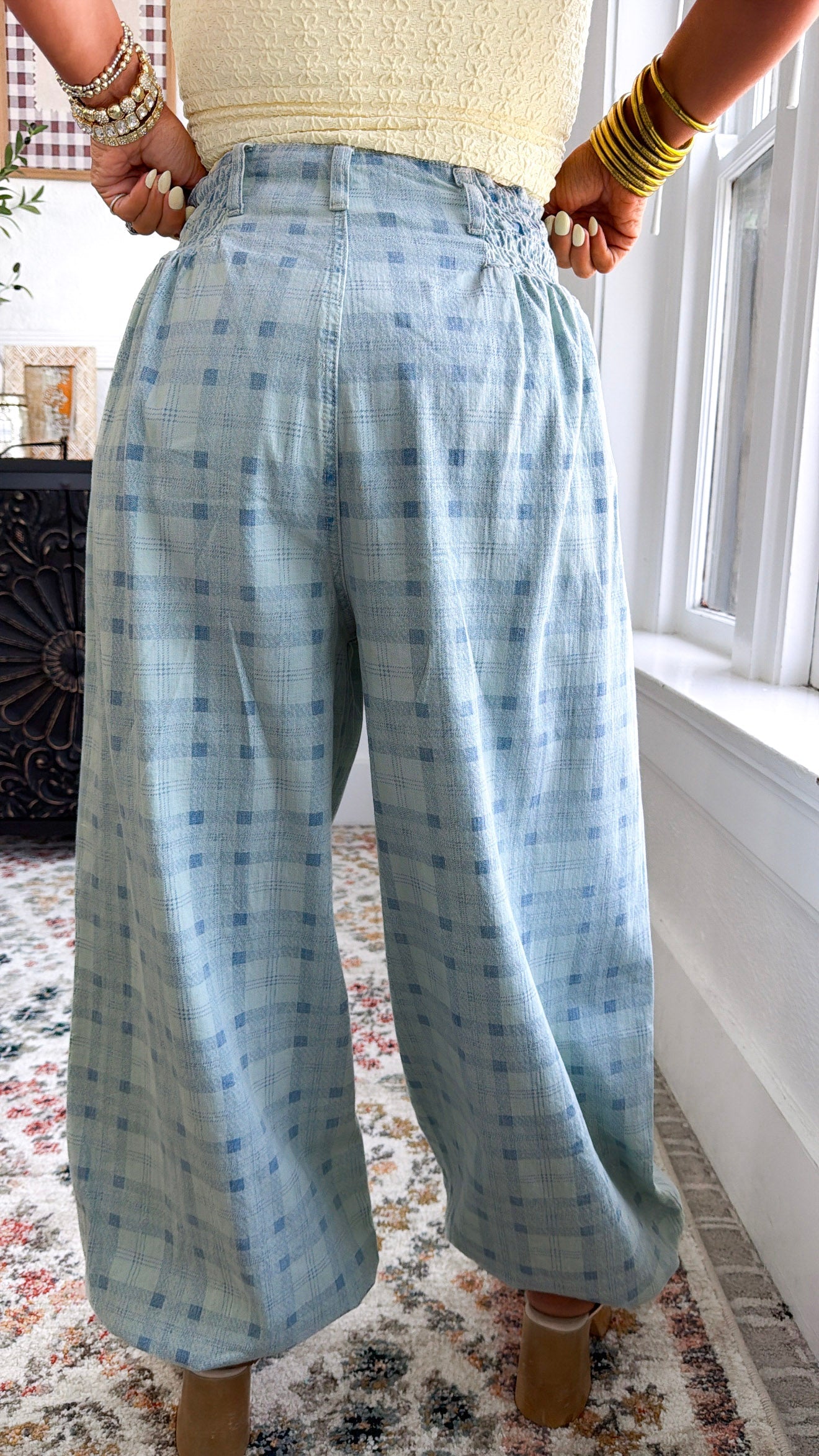 Open Air Plaid Pants, Blue Plaid