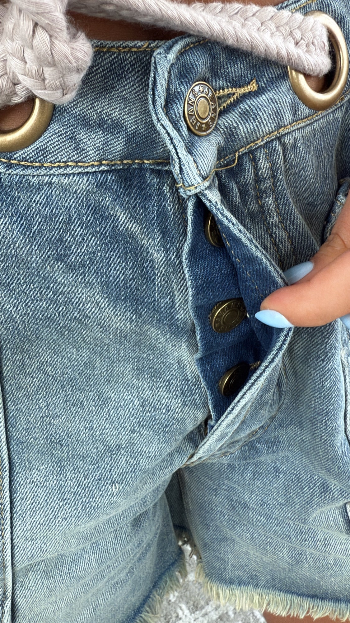 New Point Of View Braided Belt Shorts, Denim
