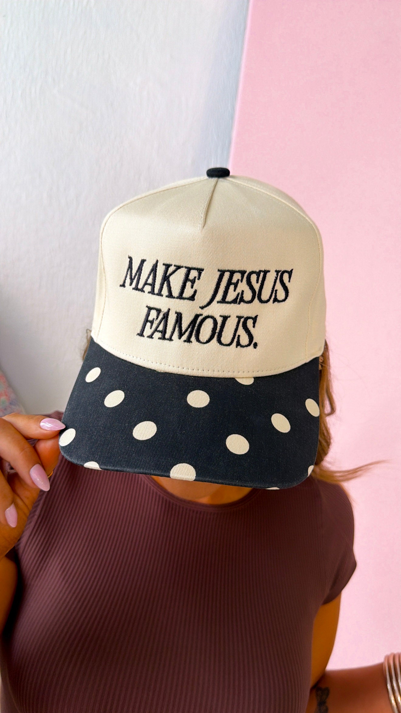 Make Jesus Famous Trucker Hat, Polka Dot