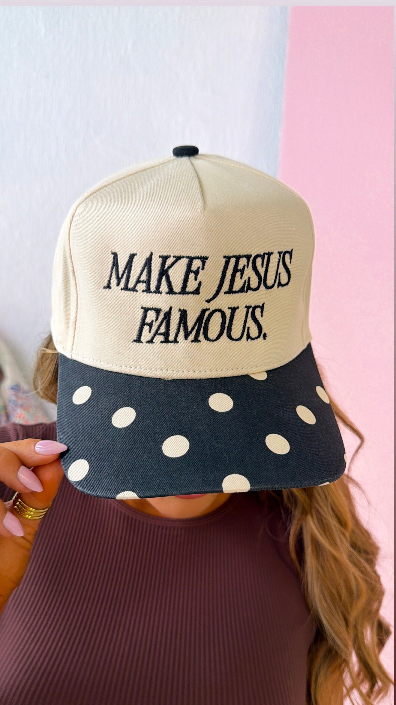 Make Jesus Famous Trucker Hat, Polka Dot