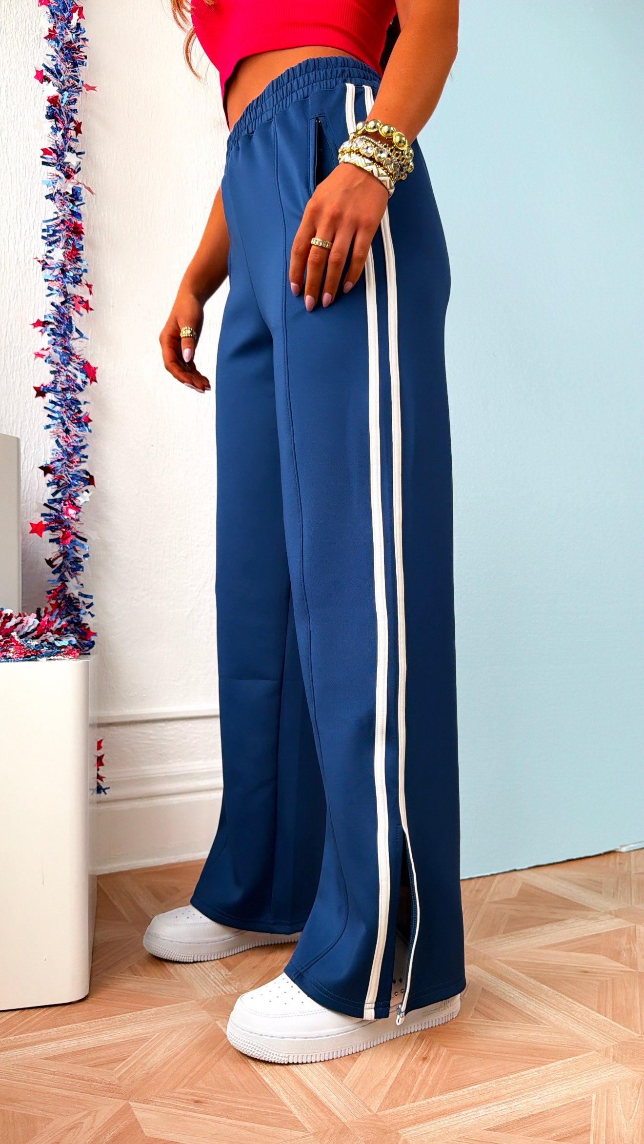 Everyday Stripe Track Pant, Navy/White