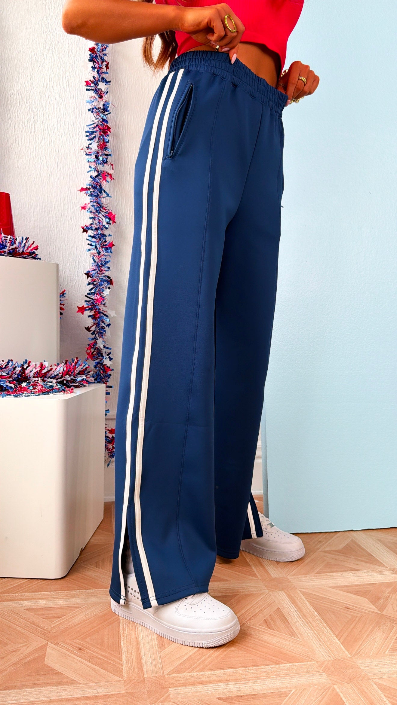Everyday Stripe Track Pant, Navy/White
