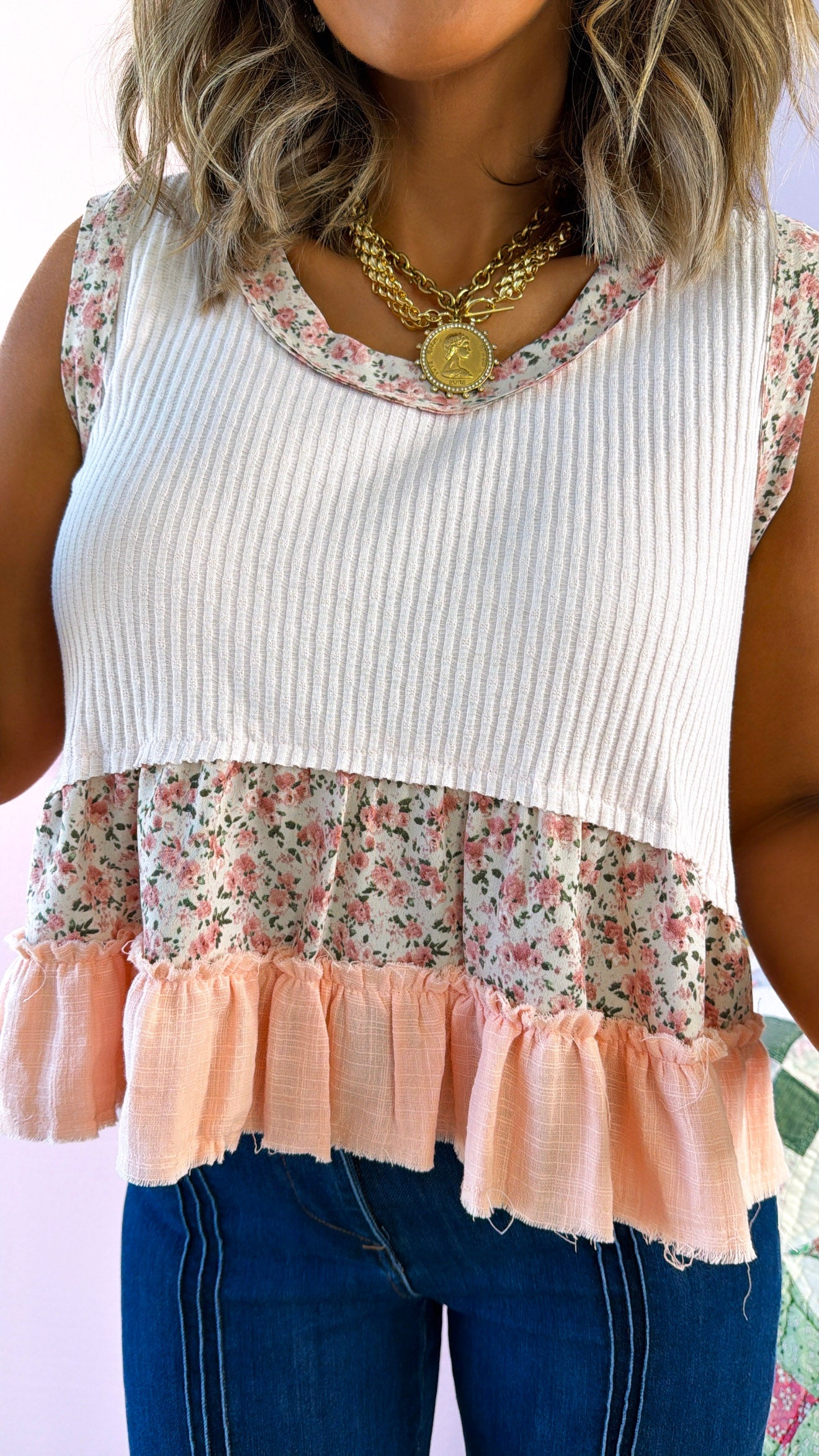 Melanie Printed Tank, Baby Pink