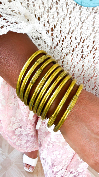 BuDhaGirl: Gold All Weather Bangle (Set of 9)- Serenity Prayer