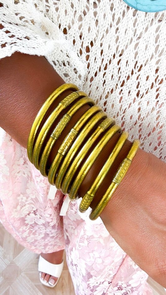 BuDhaGirl: Gold All Weather Bangle (Set of 9)- Serenity Prayer