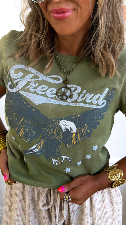 Boho Freebird Graphic Tee, Washed Olive