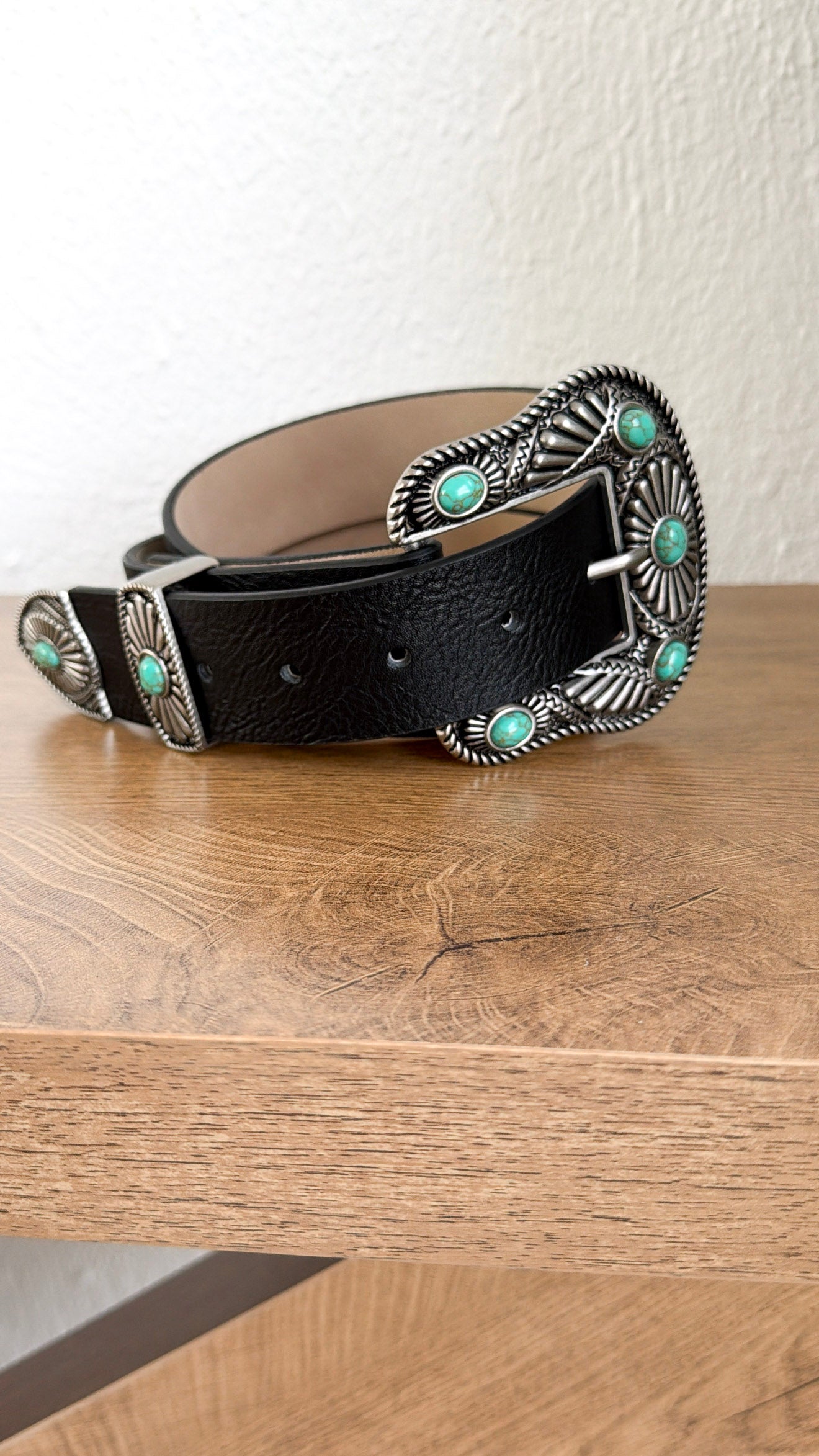 Buckle Loop Tie Stone Belt, Black