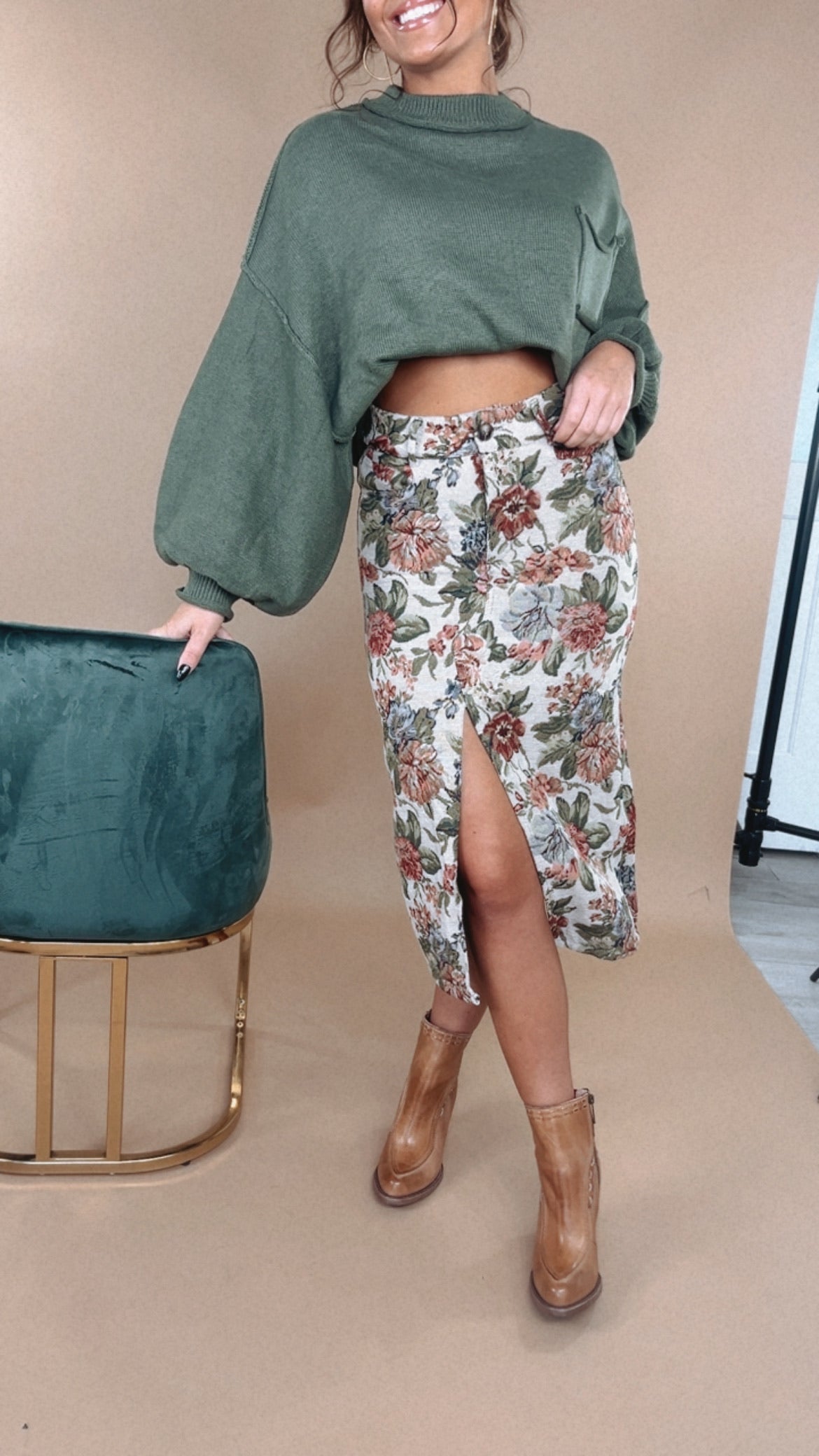 ECB Exclusive: Magnolia Tapestry Midi Skirt
