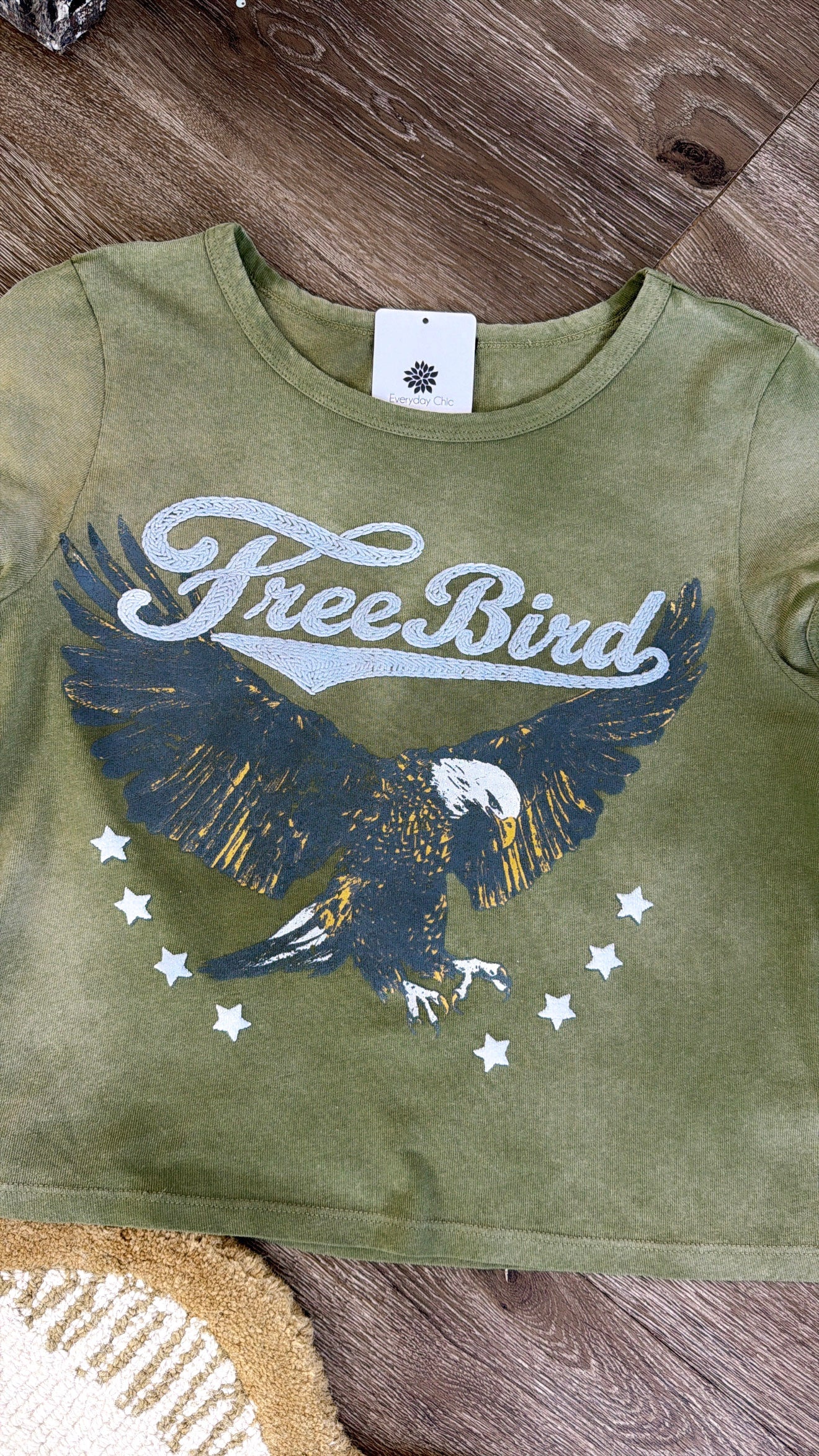 Boho Freebird Graphic Tee, Washed Olive