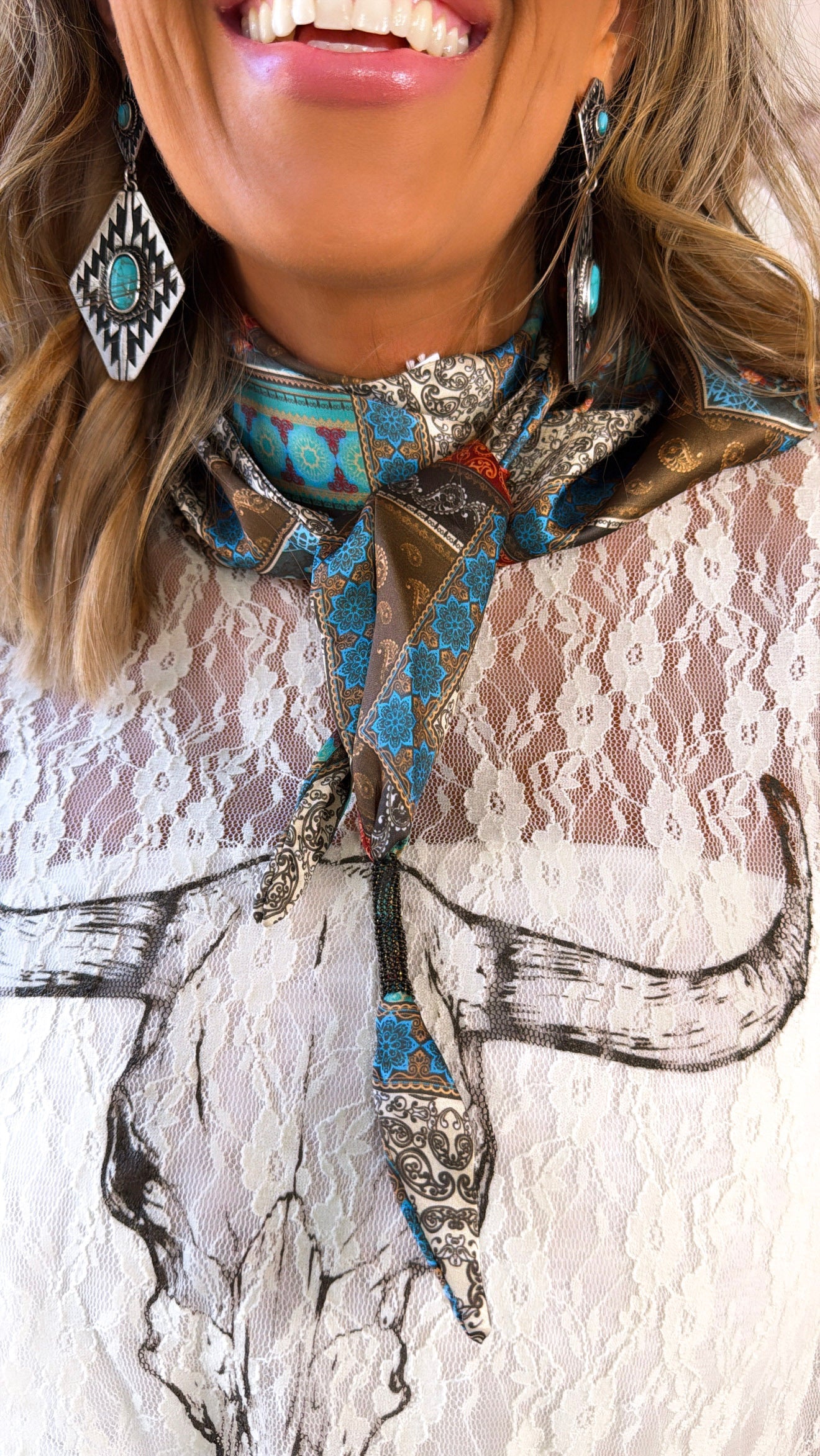 Accent Bandana Tie Necklace, Dark Multi