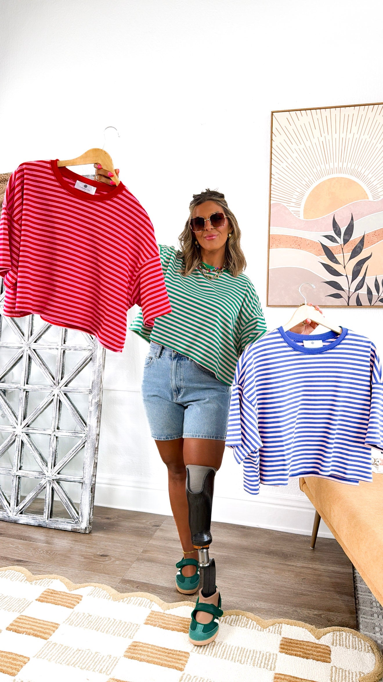 Clean Line Stripe Top, Green/Lt.Pink