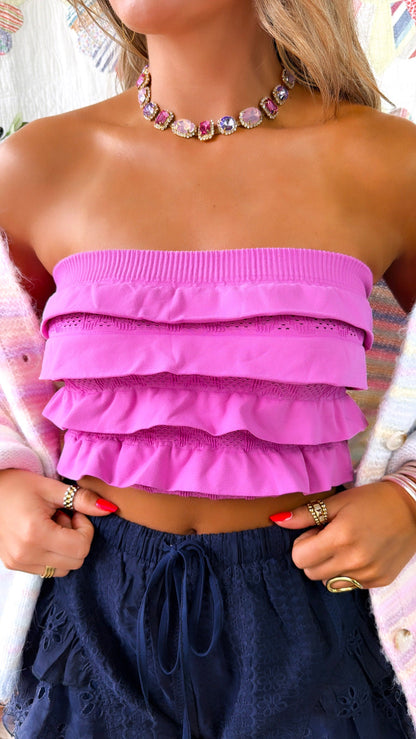 Layered Ruffled Tube Top, Crocus Pink
