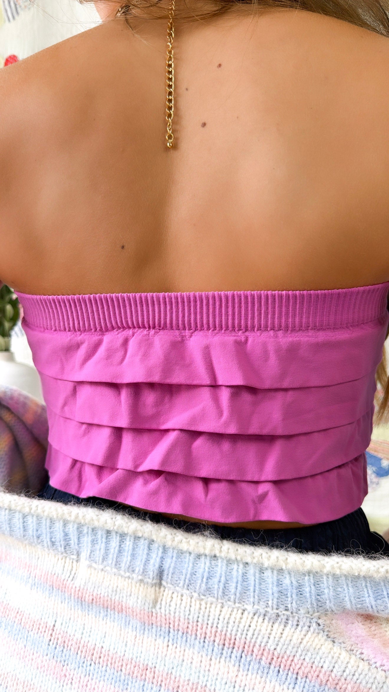Layered Ruffled Tube Top, Crocus Pink