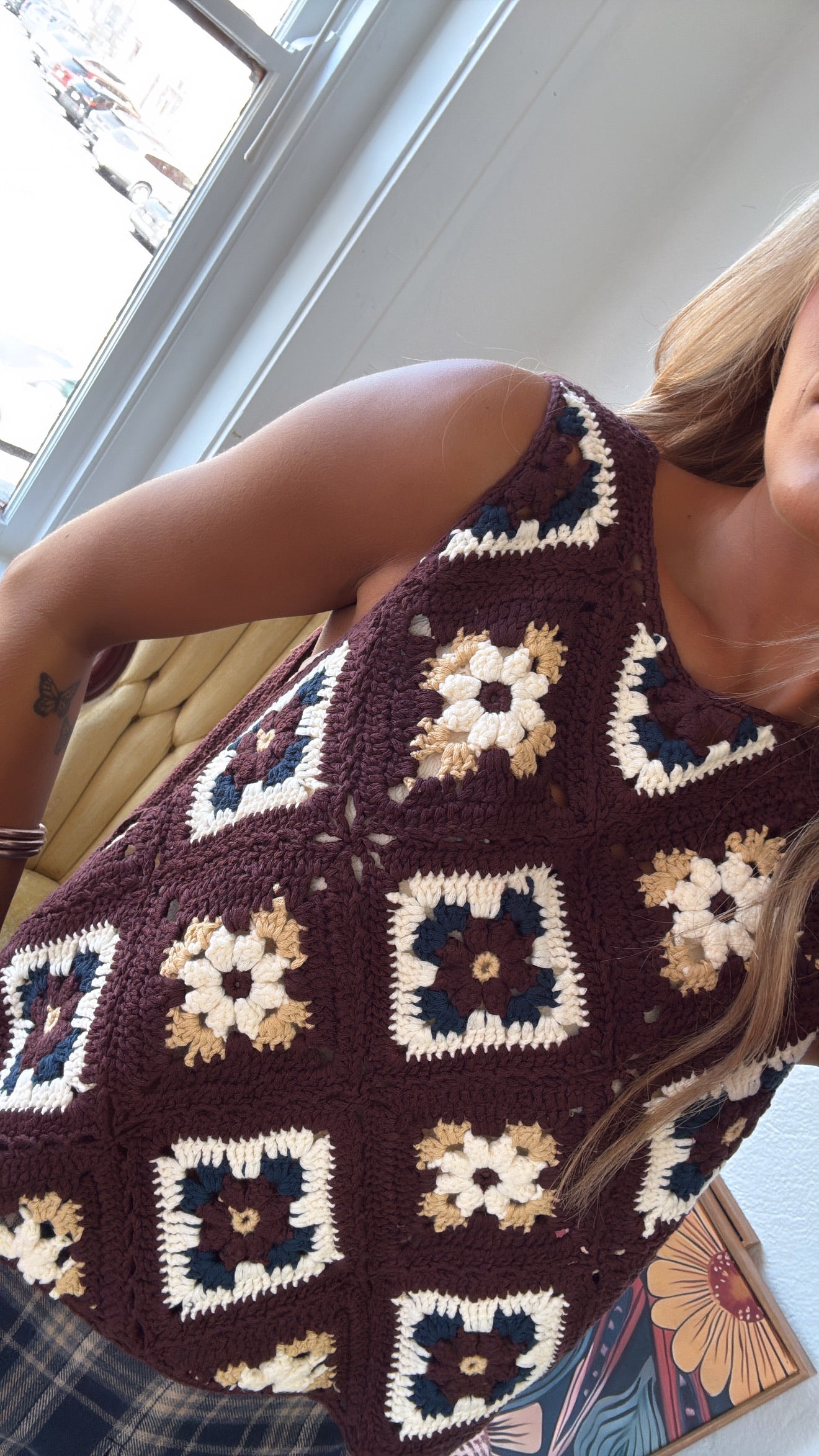 June Crochet Sweater Vest, Mocha