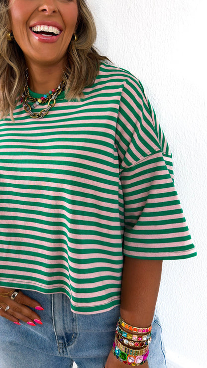 Clean Line Stripe Top, Green/Lt.Pink