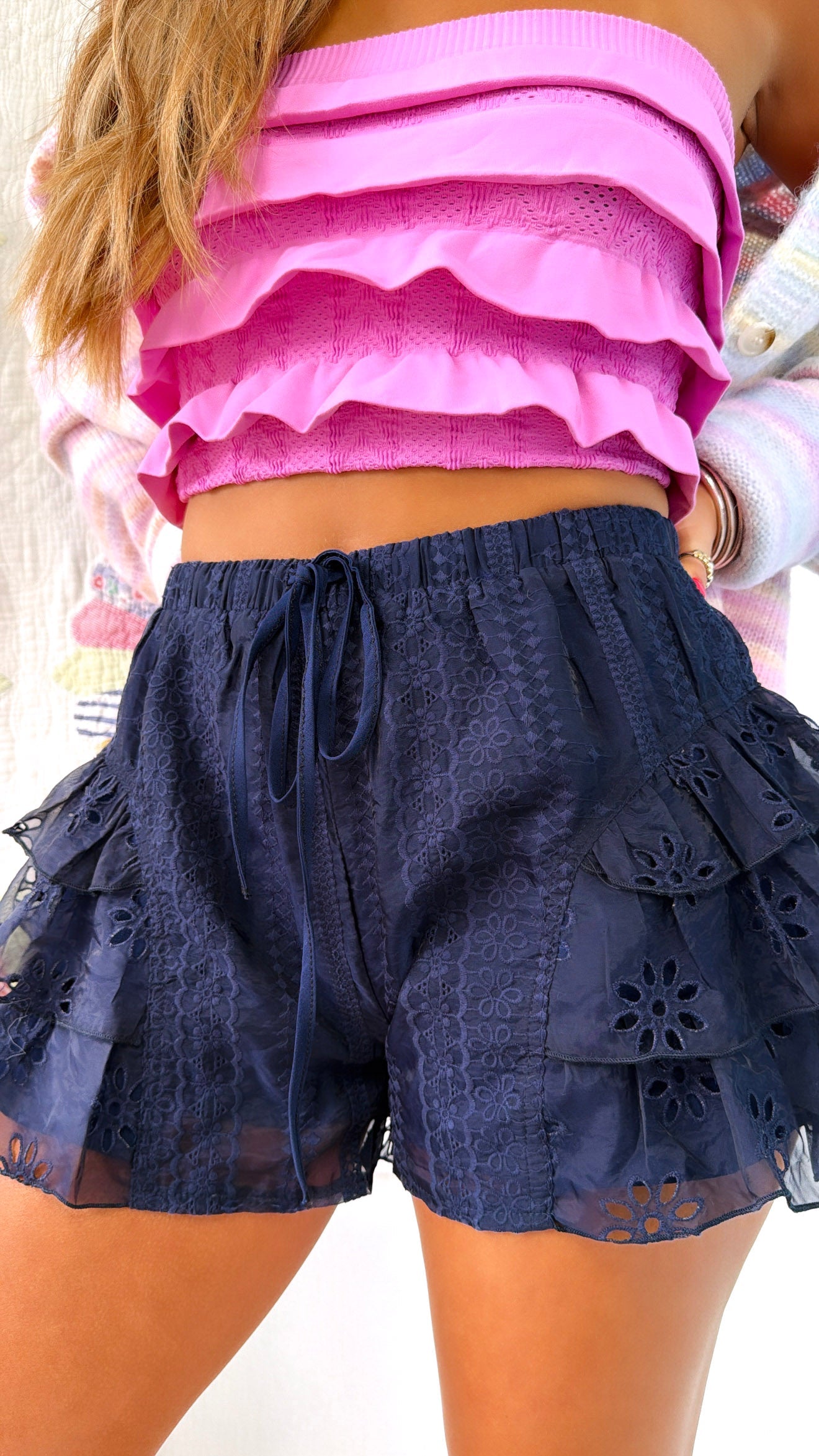 Little Tulip Eyelet Skort, Navy