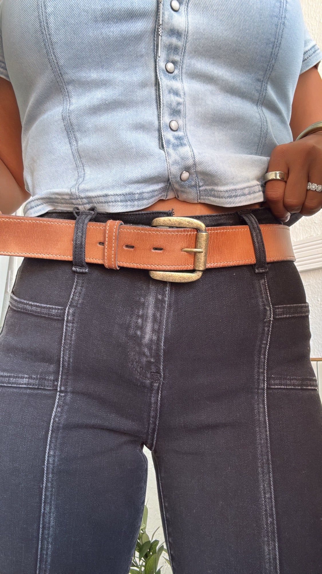 Meander Leather Belt, Tan Rustic