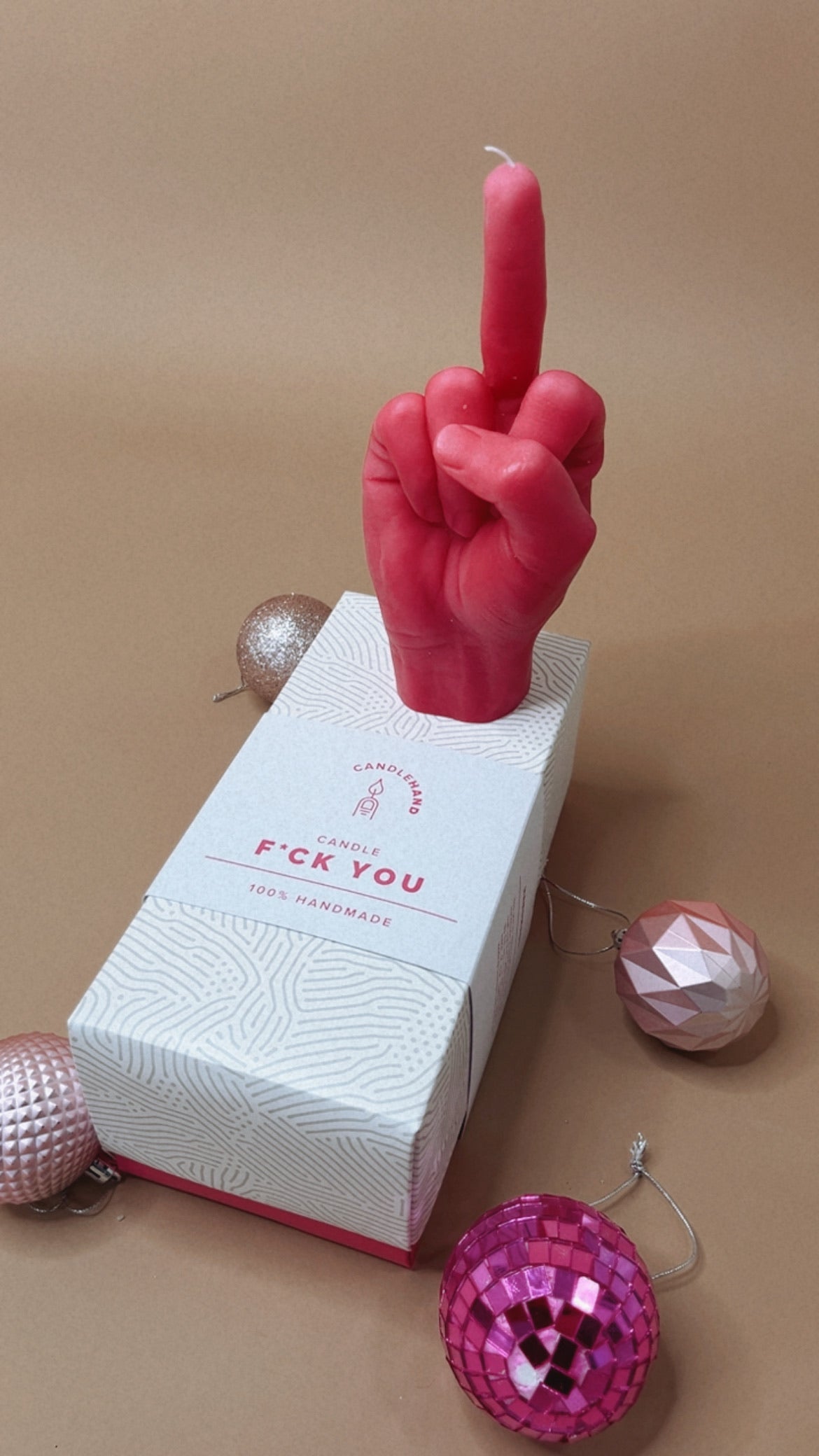 Hand Gesture Candle, Middle Finger Pink