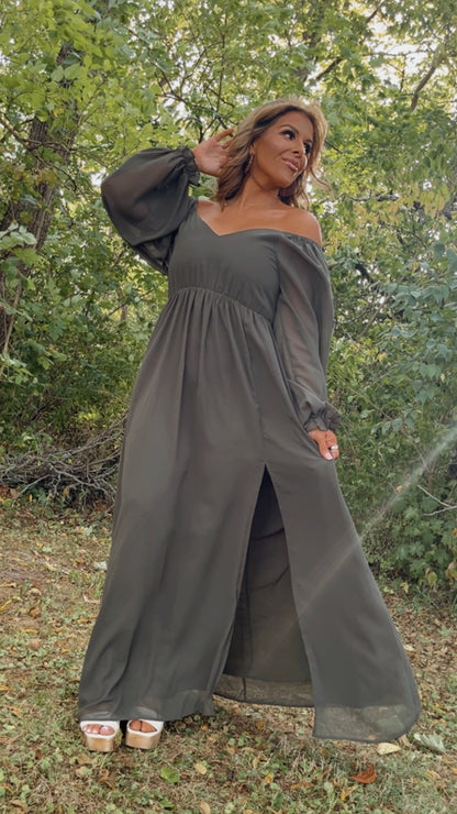 ECB Exclusive: Timeless Romantic Chiffon Maxi Dress, Olive