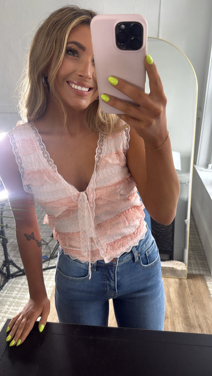 Bliss Beauty V Neck Ruffle Sleeve Top, Blush