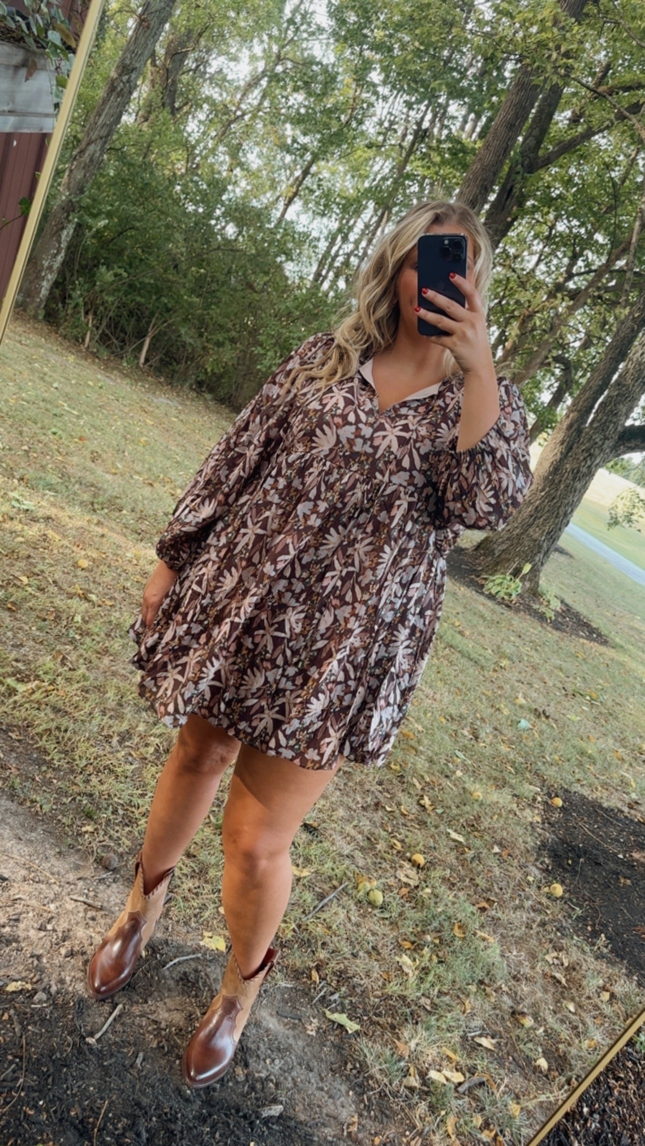 New & Now Floral Long Sleeve Mini Dress, Plum