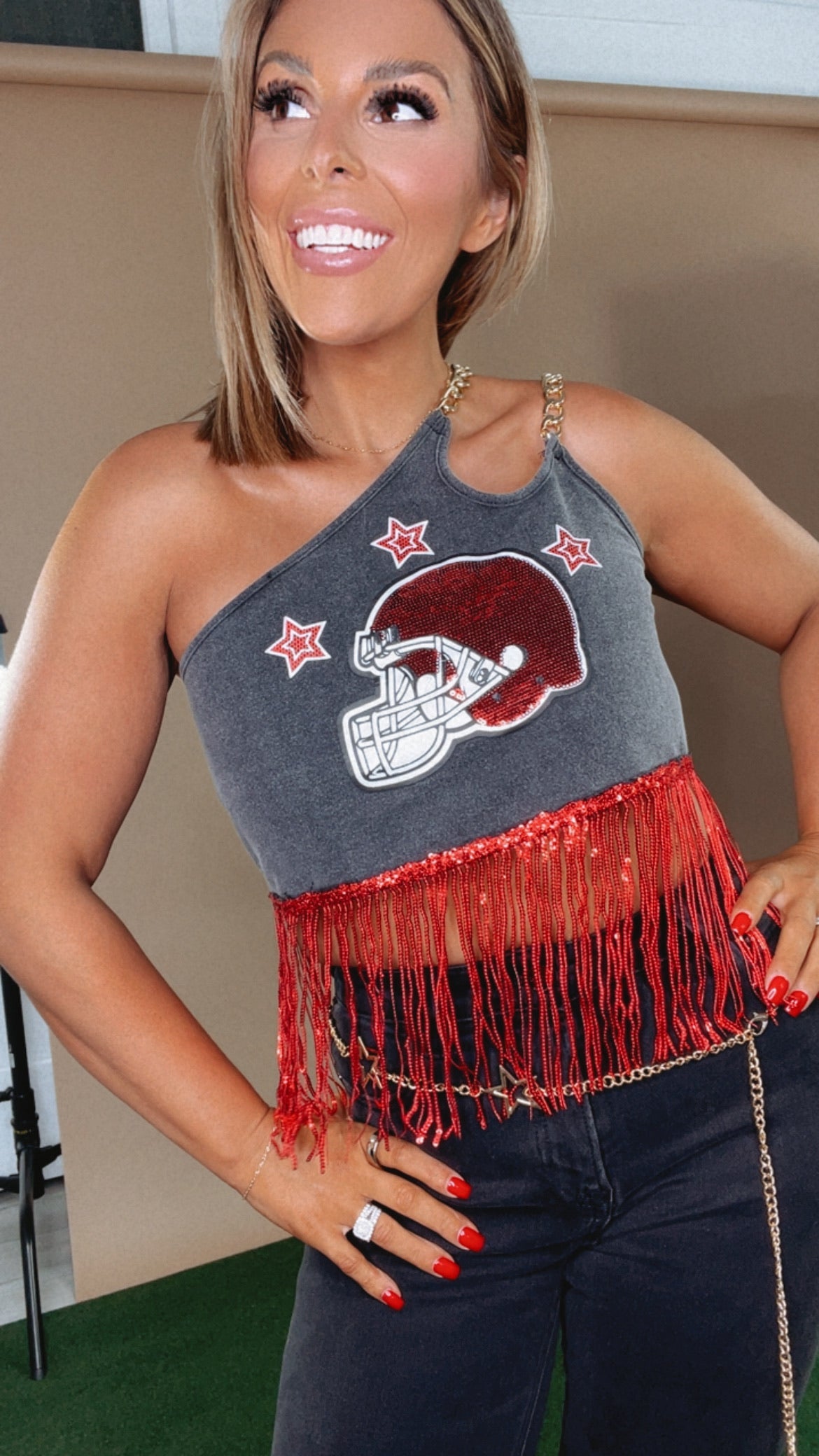Football Season Chain Tank, Black