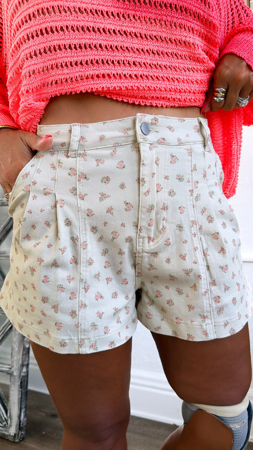 Melana Ditsy Floral Short, Ecru/Coral