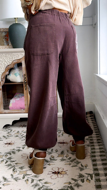 For The Love Of Floral Embroidered Denim Jogger, Mocha