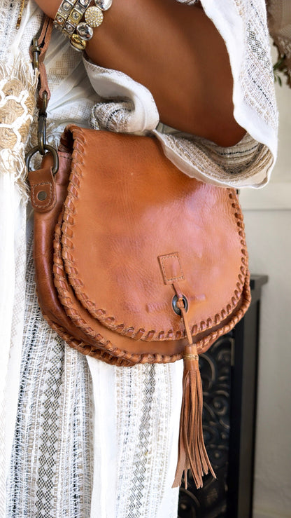 Bedstu Half Moon Crossbody, Tan Rustic
