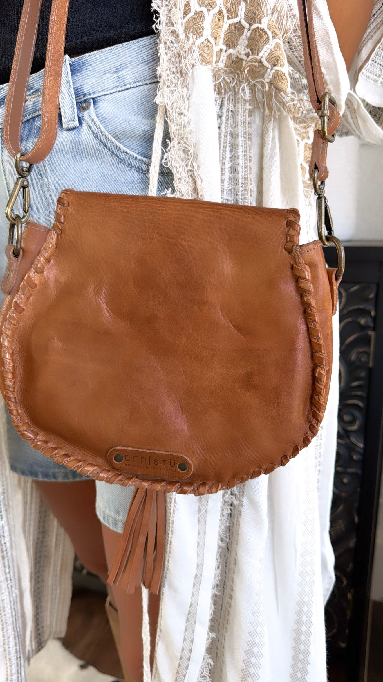 Bedstu Half Moon Crossbody, Tan Rustic