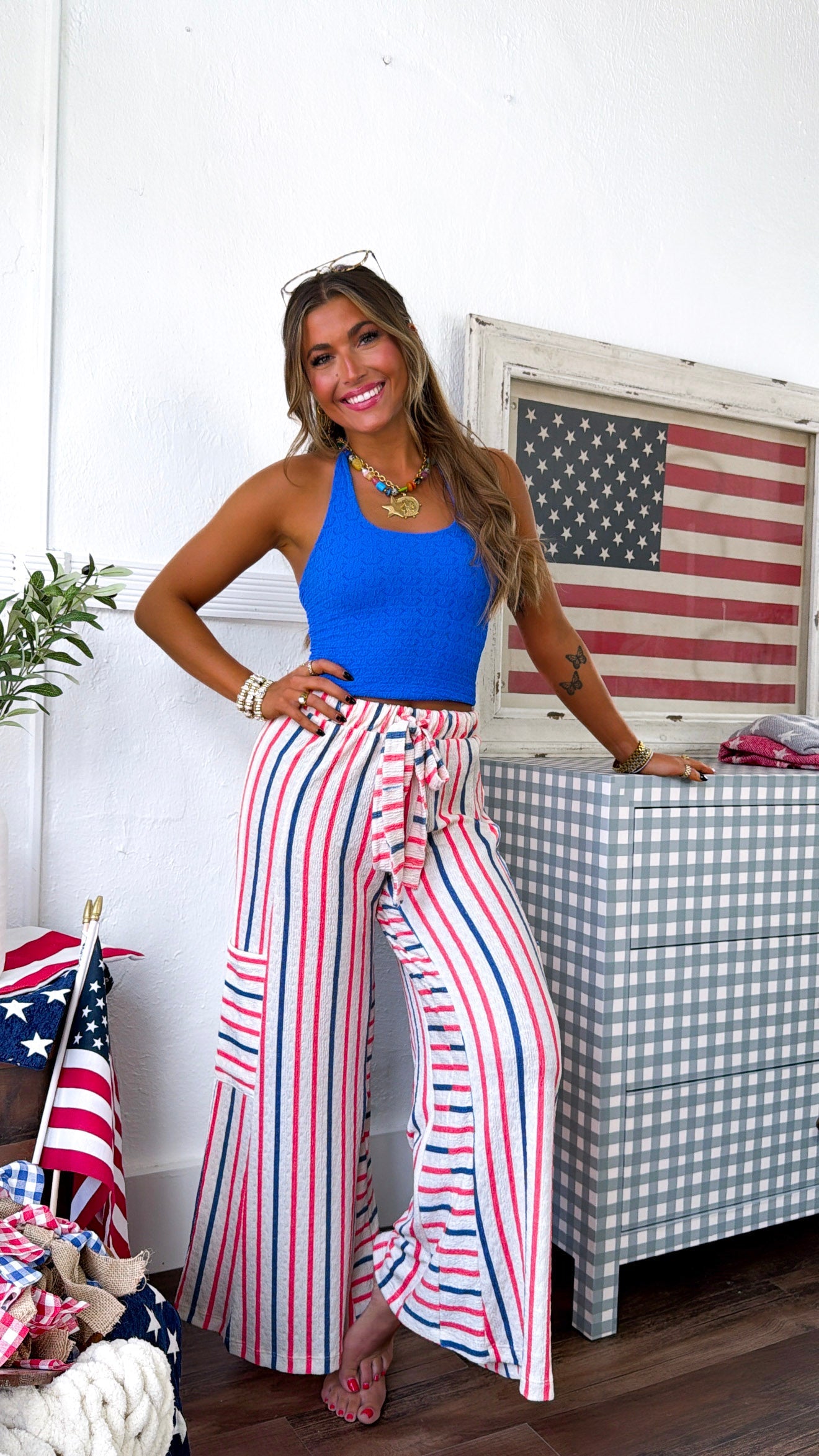 Festive Stripe Pants, Red/Blue