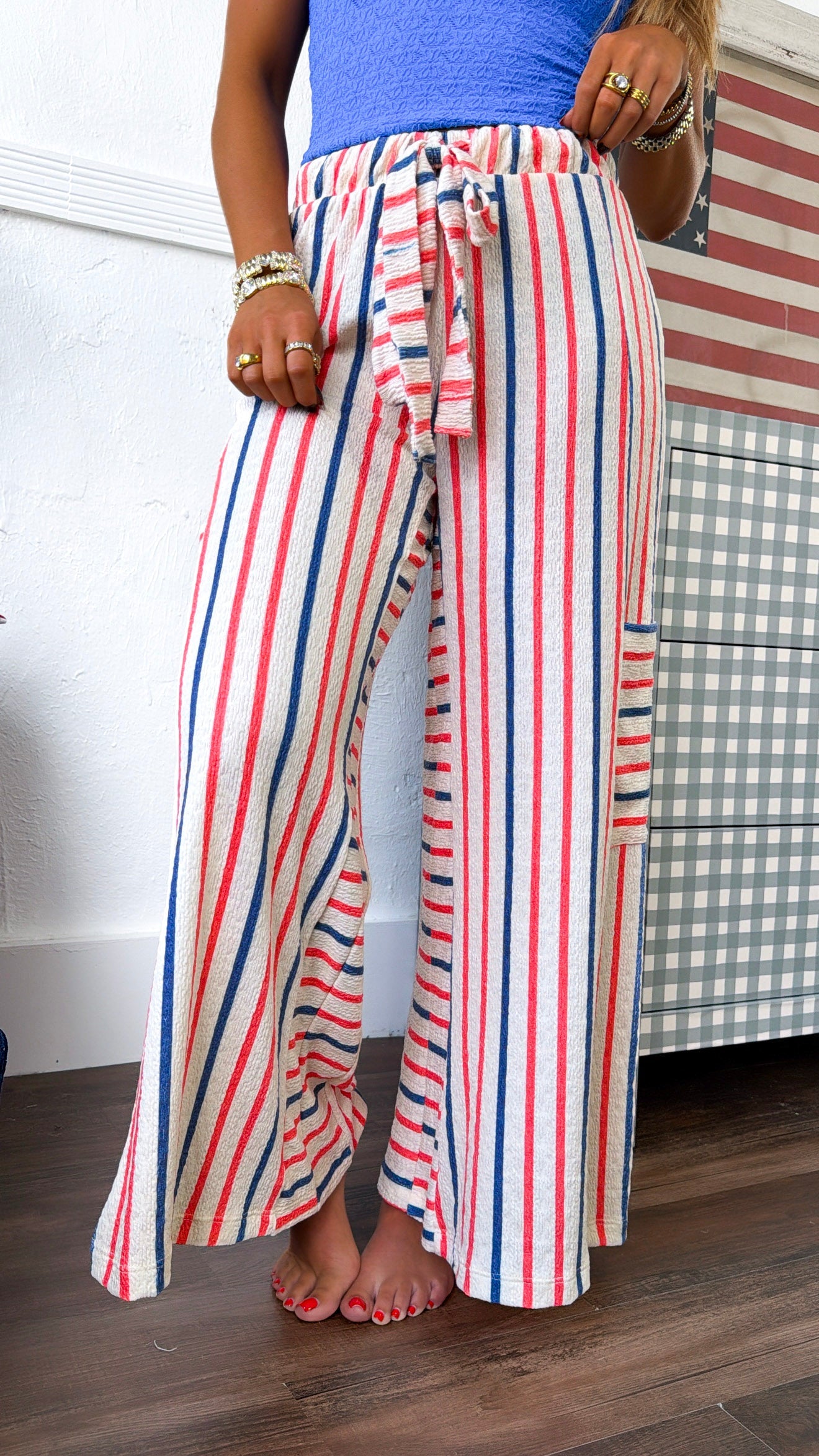 Festive Stripe Pants, Red/Blue