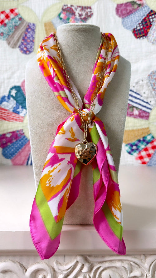 Bandana Charm Necklace, Multi Pink/ Gold