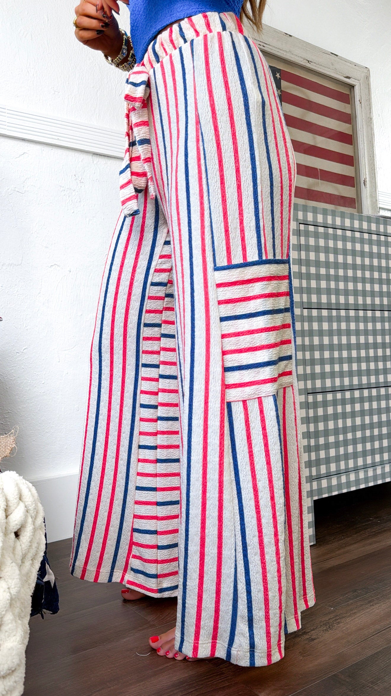 Festive Stripe Pants, Red/Blue