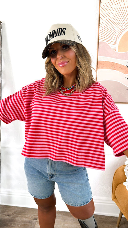 Clean Line Stripe Top, Red/Pink