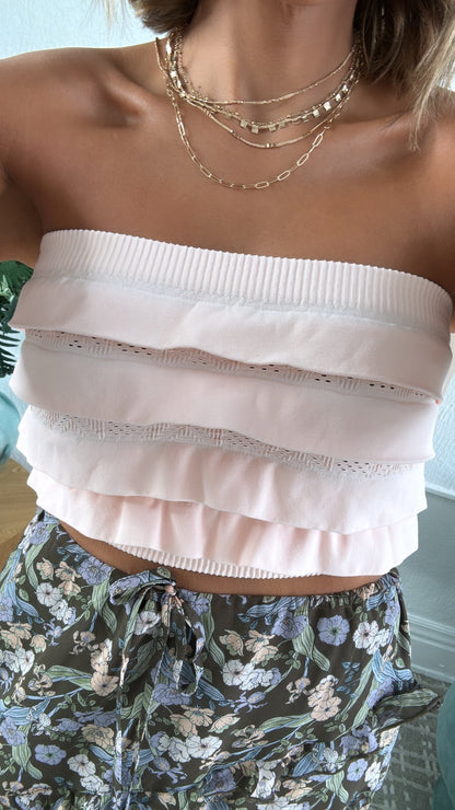 Layered Ruffled Tube Top, Peachy Pink