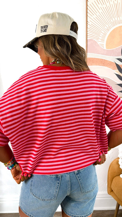 Clean Line Stripe Top, Red/Pink