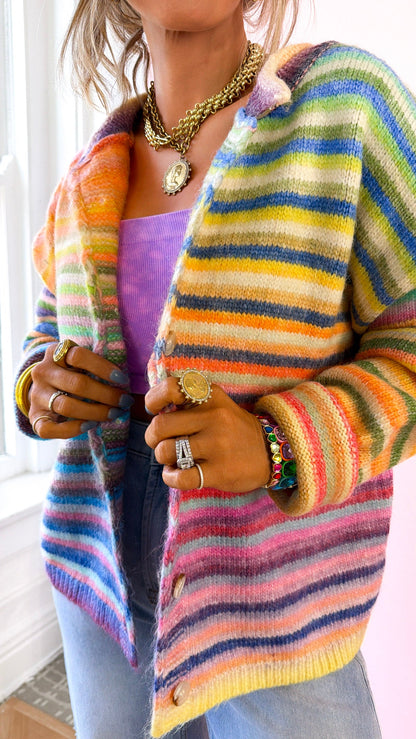 Color Field Rainbow Stripe Cardigan, Sky/Purple