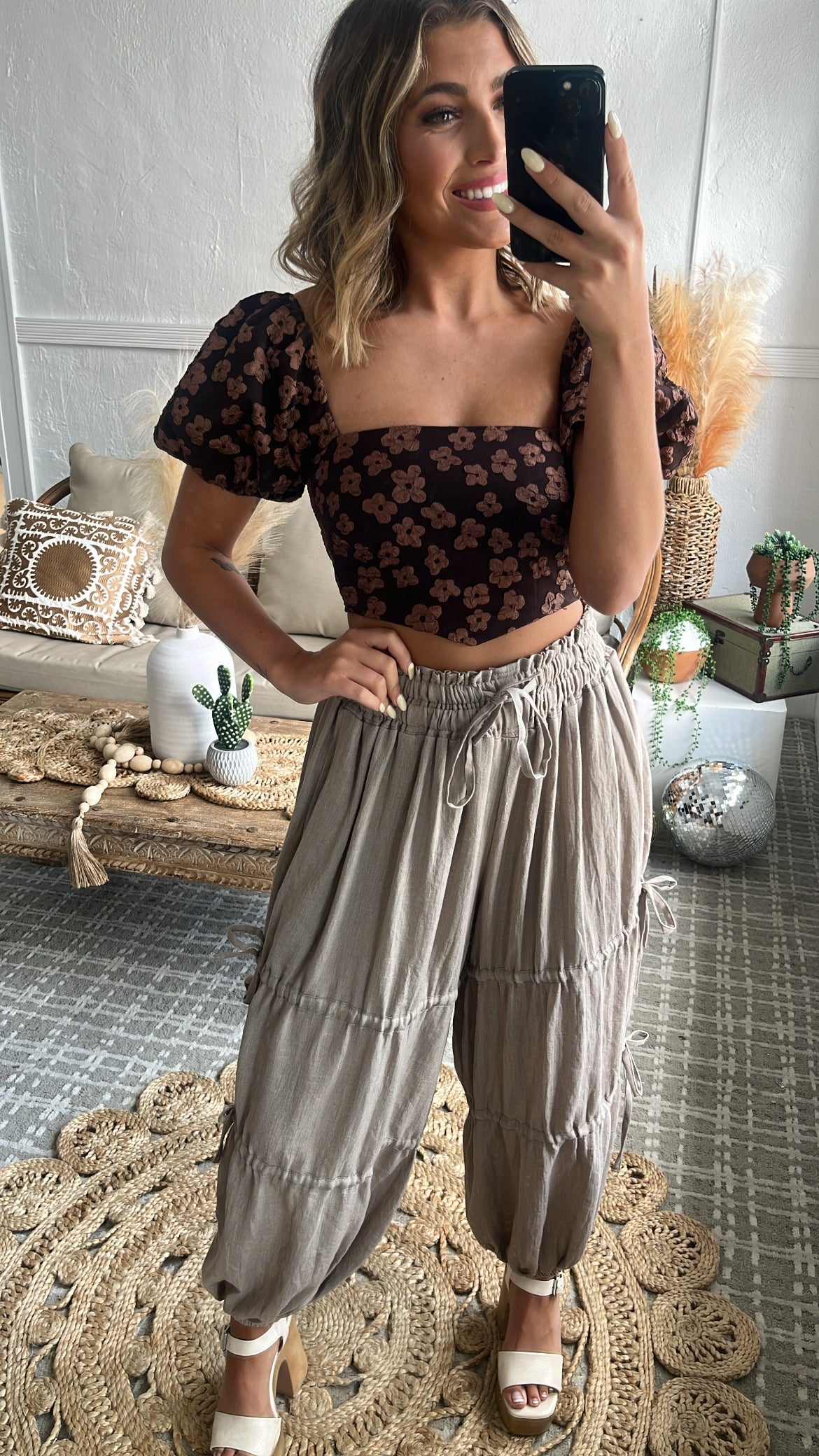 Ready or Not Balloon Sleeve Blouse, Brown