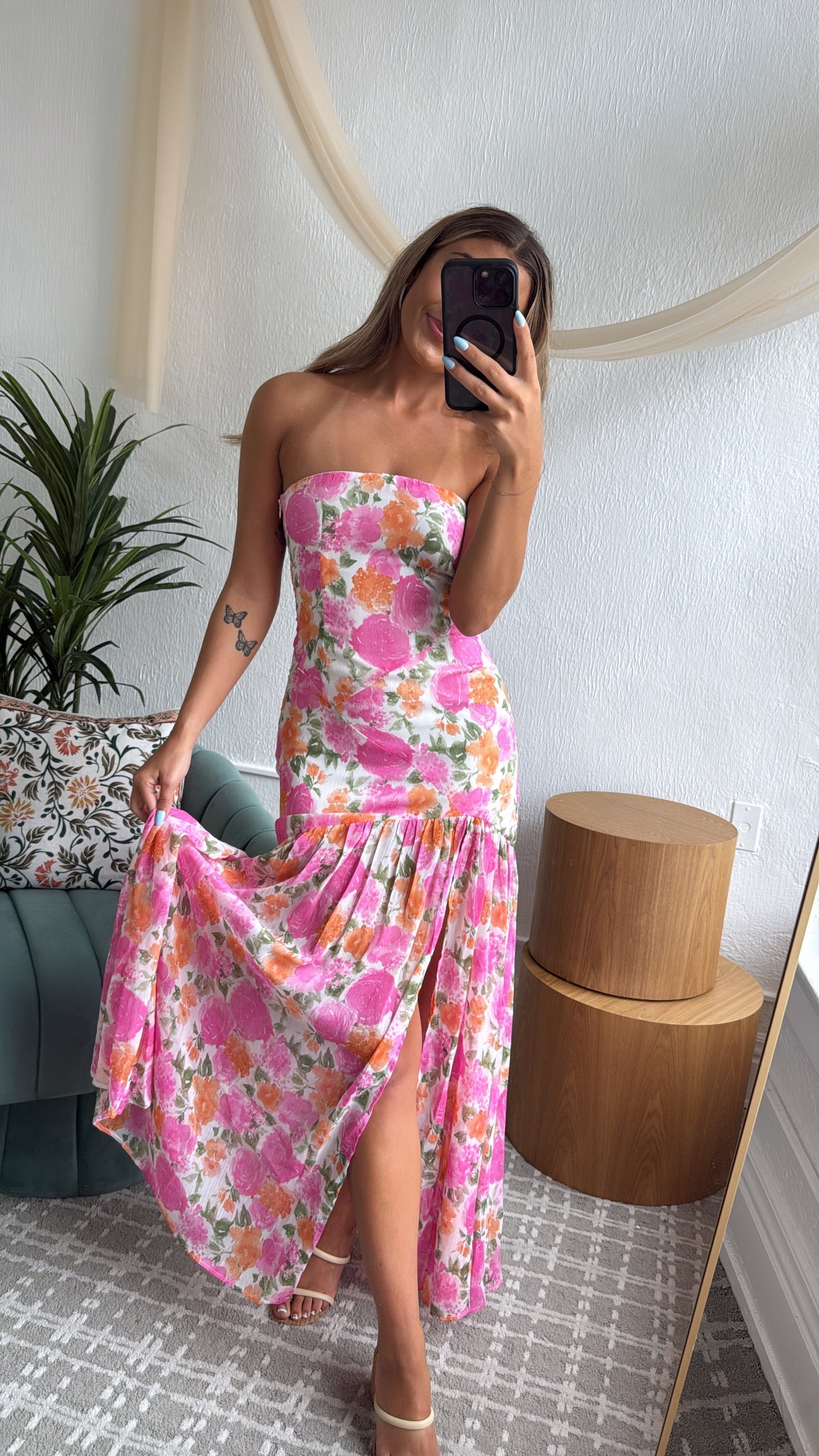 Maelis Midi Dress, Off- White & Pink