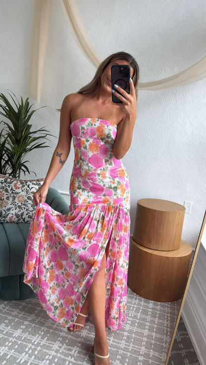 Maelis Midi Dress, Off- White & Pink