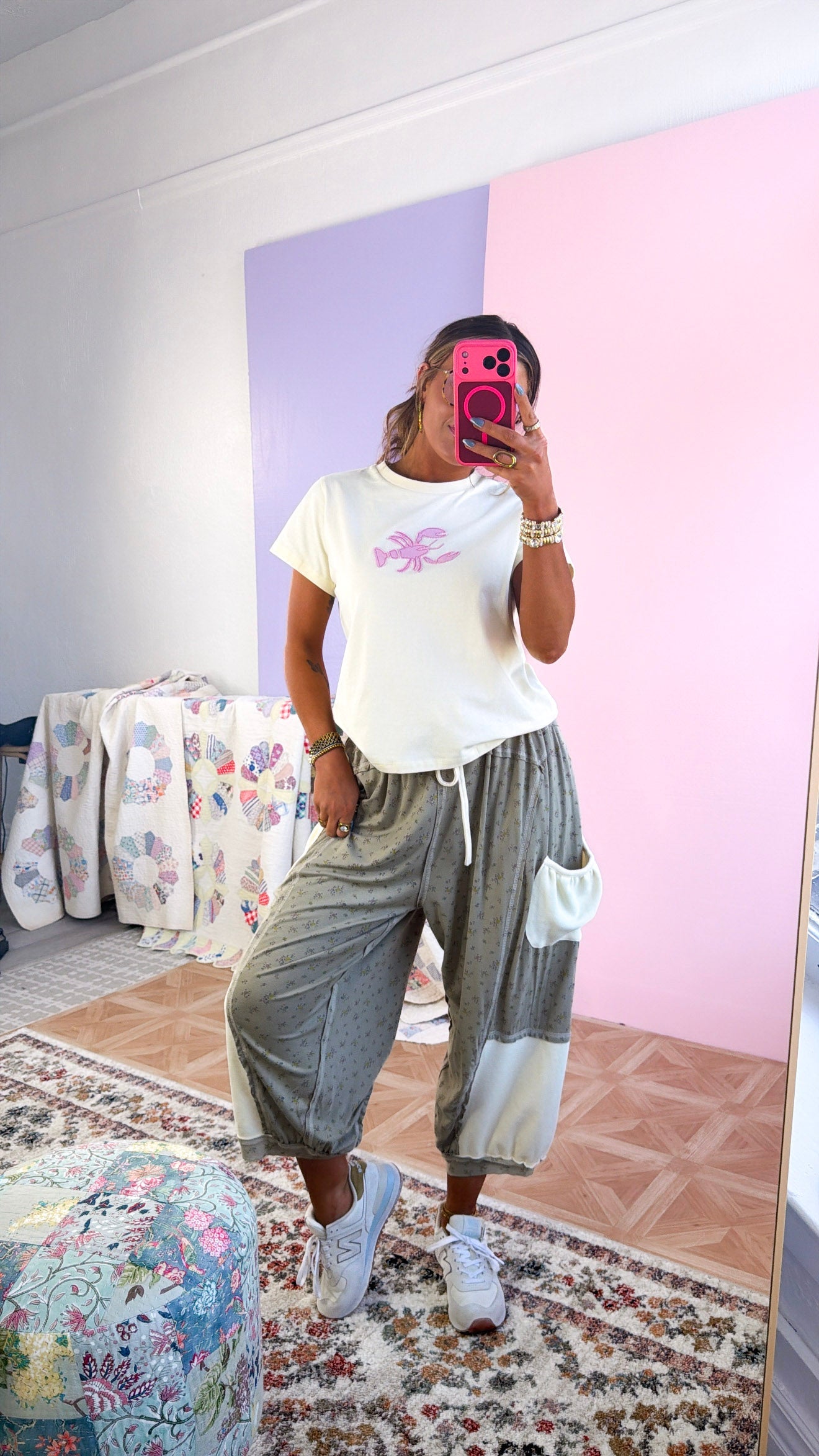 Beachy Patch Tee, Butter/Pink