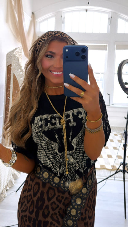 Lace Free Spirit Graphic Top, Black